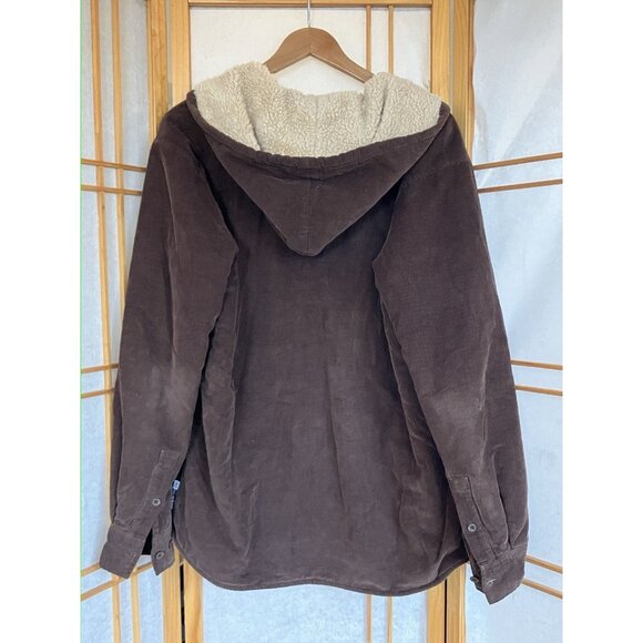 RIP CURL Corduroy Button Down Hooded Jacket, Sherpa Lined, Brown, Medium - Picture 7 of 8